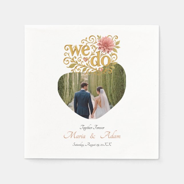 Guardanapo De Papel Elegant Blush Dahlias Golden Script Wedding Photo (Frente)
