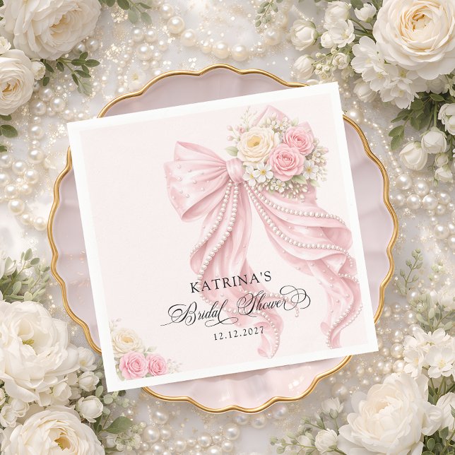 Guardanapo De Papel Elegant Blush Pink Bow Bridal Shower (Criador carregado)