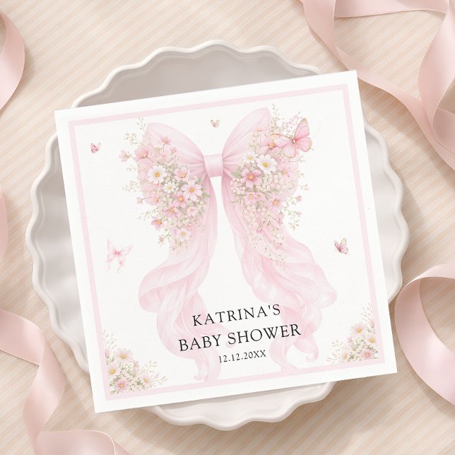 Guardanapo De Papel Elegant Blush Pink Bow Wildflower Baby Shower (Criador carregado)