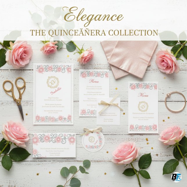 Guardanapo De Papel Elegant Blush Pink Floral & Gold Monogram Quinceañ (ELEGANT BIRTHDAY NAPKIN)