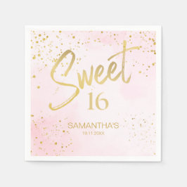 Guardanapo De Papel Elegant Blush Pink & Gold Confetti Sweet 16