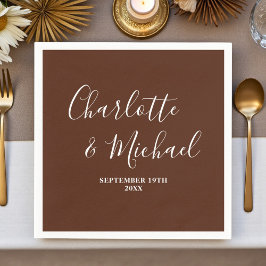 Guardanapo De Papel Elegant Boho Brown Script Minimalist Wedding