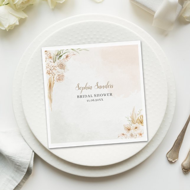 Guardanapo De Papel Elegant Boho Style with Beige & Yellow Flowers (Criador carregado)