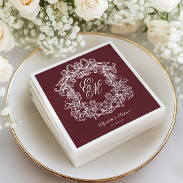 Guardanapo De Papel Elegant Burgundy Monogram Crest Script Wedding