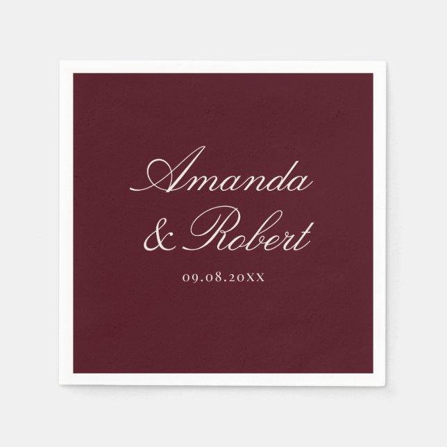 Guardanapo De Papel Elegant Calligraphy Burgundy Wedding (Frente)