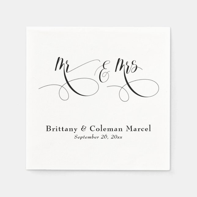 Guardanapo De Papel Elegant Calligraphy Mr & Mrs Wedding Napkins (Frente)