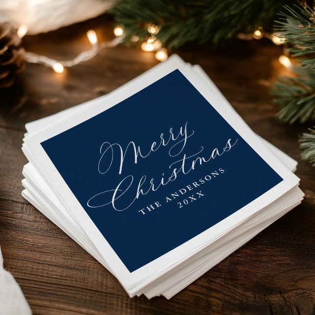 Guardanapo De Papel Elegant Calligraphy Navy Merry Christmas (Criador carregado)