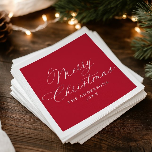 Guardanapo De Papel Elegant Calligraphy Red Merry Christmas (Criador carregado)