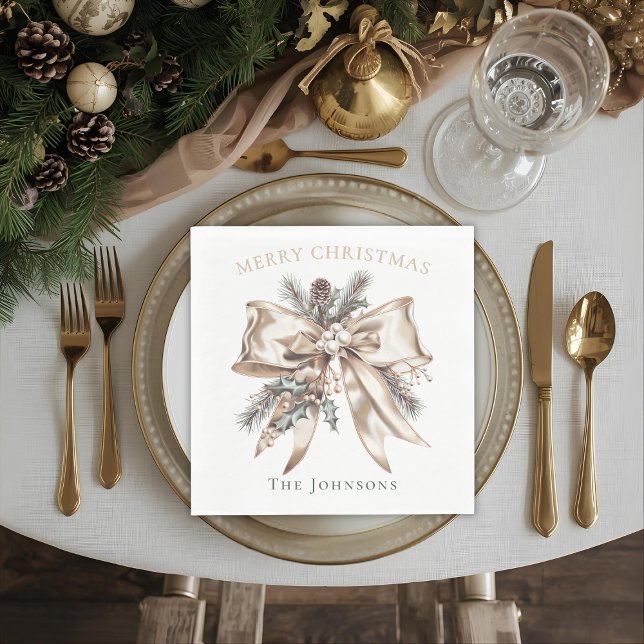 Guardanapo De Papel Elegant Christmas Bow Personalized Napkins (Criador carregado)