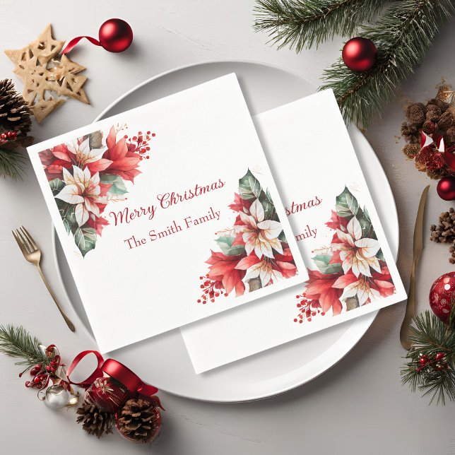 Guardanapo De Papel Elegant Christmas Floral Poinsettia Paper Napkins (Criador carregado)