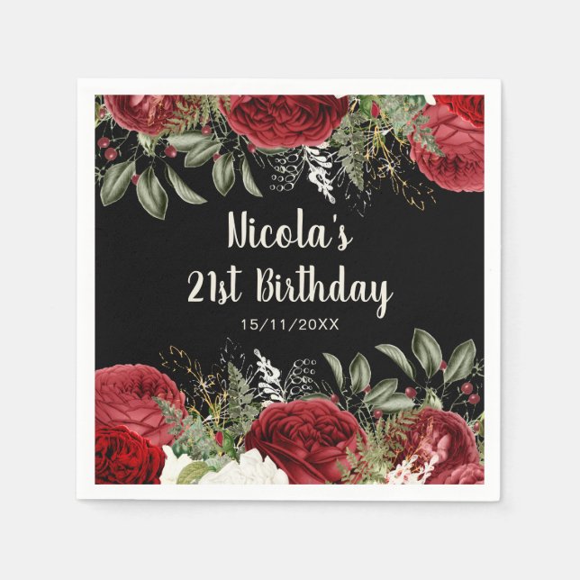 Guardanapo De Papel Elegant Christmas Red Flowers Birthday Party (Frente)