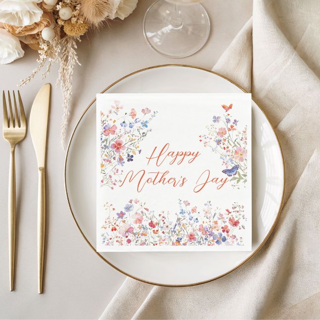 Guardanapo De Papel Elegant Colorful Wildflowers Happy Mother's Day (Elegant Colorful Wildflower Happy Mother's Day Napkin)