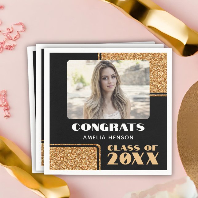 Guardanapo De Papel Elegant Congrats Formando Dourado Glitter Photo (Criador carregado)