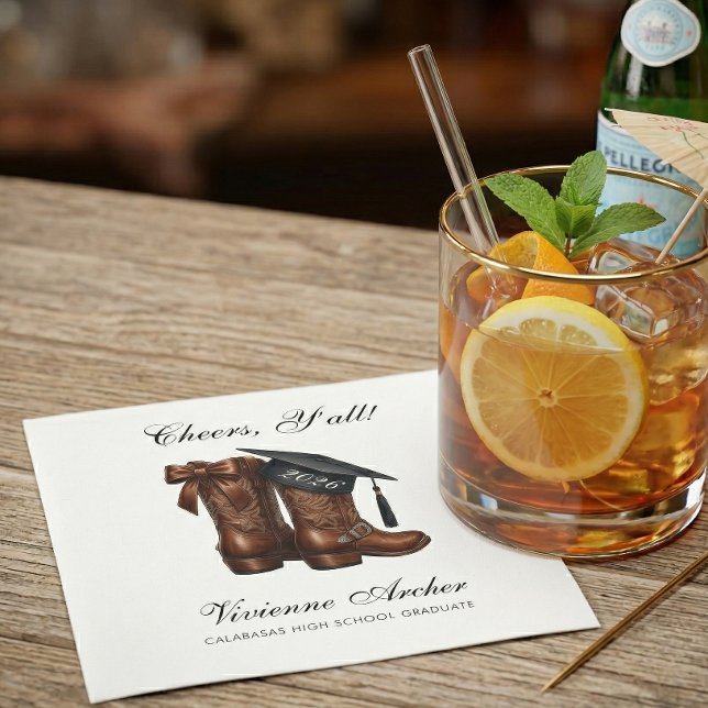 Guardanapo De Papel Elegant Cowgirl Bow Boots Graduation (Country Chic Graduation Cocktail Napkin)