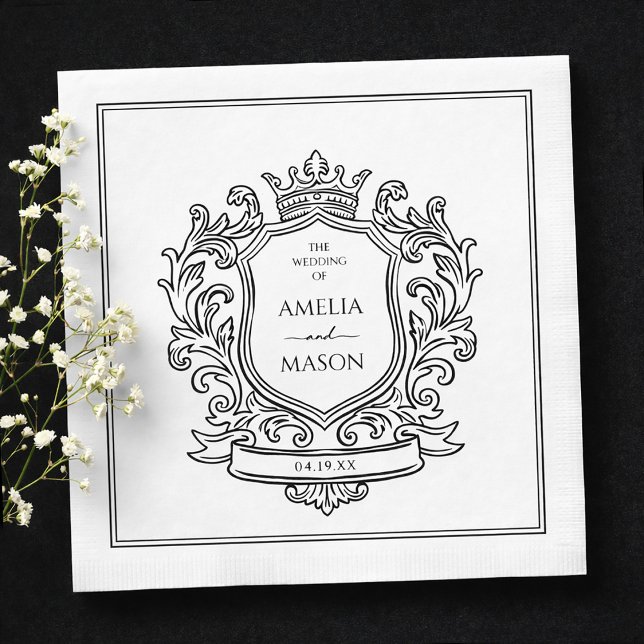 Guardanapo De Papel Elegant Crest Black and White Paper Wedding (Elegant Crest Black and White Paper Wedding Napkins)