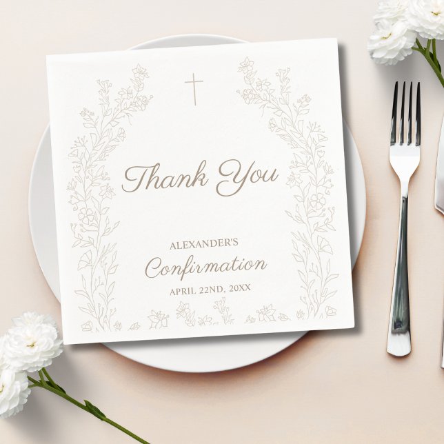 Guardanapo De Papel Elegant Cross Floral Confirmation Thank You (Criador carregado)