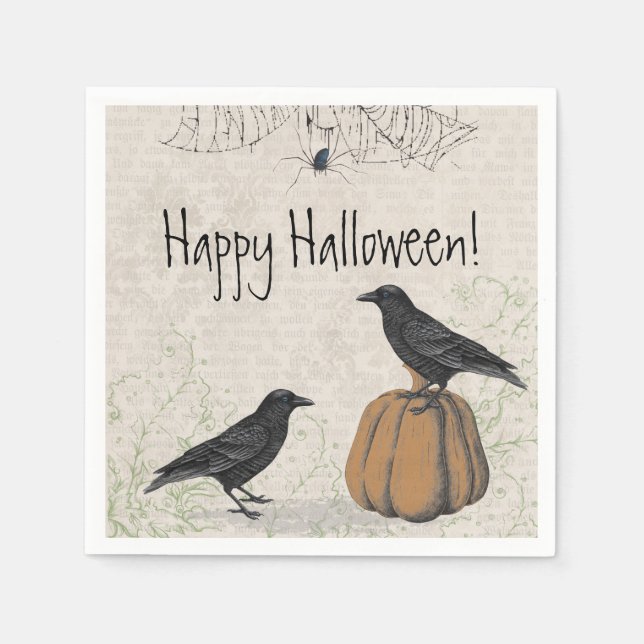 Guardanapo De Papel Elegant Crow Happy Halloween (Frente)