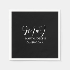 Guardanapo De Papel Elegant Custom Black And White Wedding Monogram 