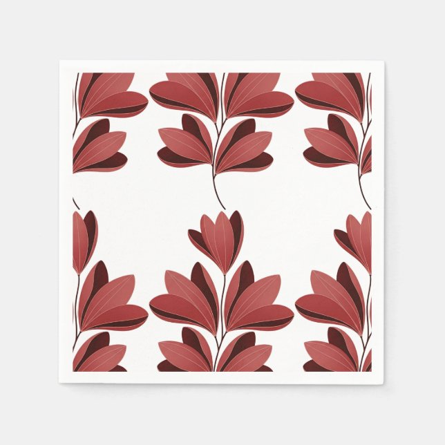 Guardanapo De Papel Elegant Dark Red Stylized Floral Branch (Frente)
