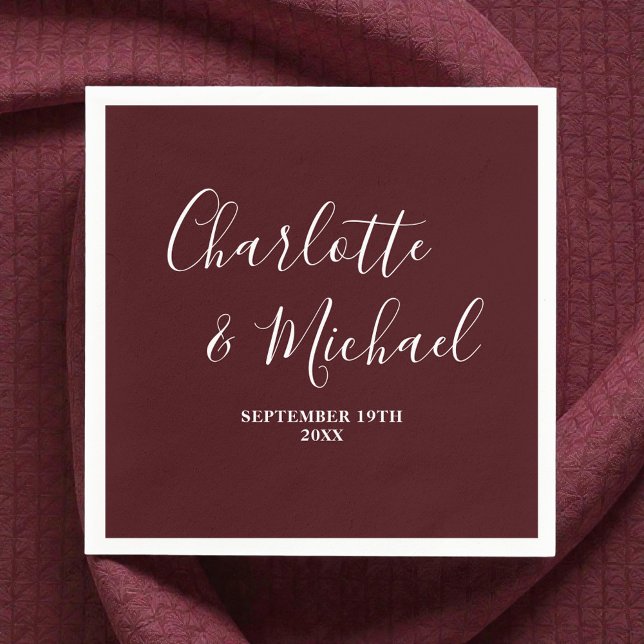 Guardanapo De Papel Elegant Deep Burgundy Script Minimalist Wedding (Criador carregado)