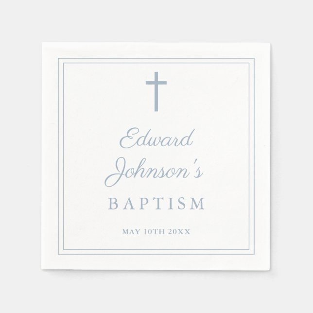 Guardanapo De Papel Elegant Dusty Blue Border Baptism (Frente)