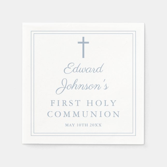 Guardanapo De Papel Elegant Dusty Blue Border First Holy Communion (Frente)