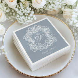 Guardanapo De Papel Elegant Dusty Blue Monogram Crest Script Wedding