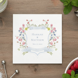 Guardanapo De Papel Elegant Dusty Blue Pastel Wildflower Crest Wedding