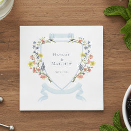 Guardanapo De Papel Elegant Dusty Blue Pastel Wildflower Crest Wedding