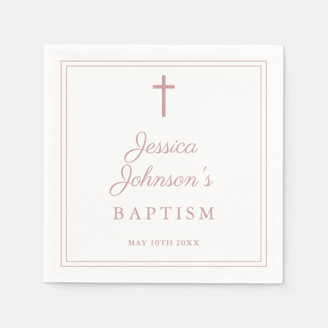 Guardanapo De Papel Elegant Dusty Rose Pink Border Baptism (Frente)