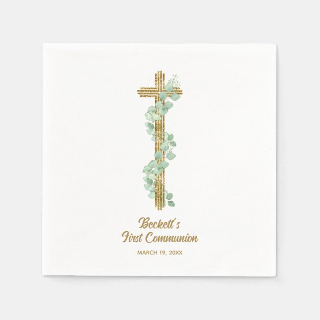 Guardanapo De Papel Elegant Eucalyptus and Cross First Communion (Frente)