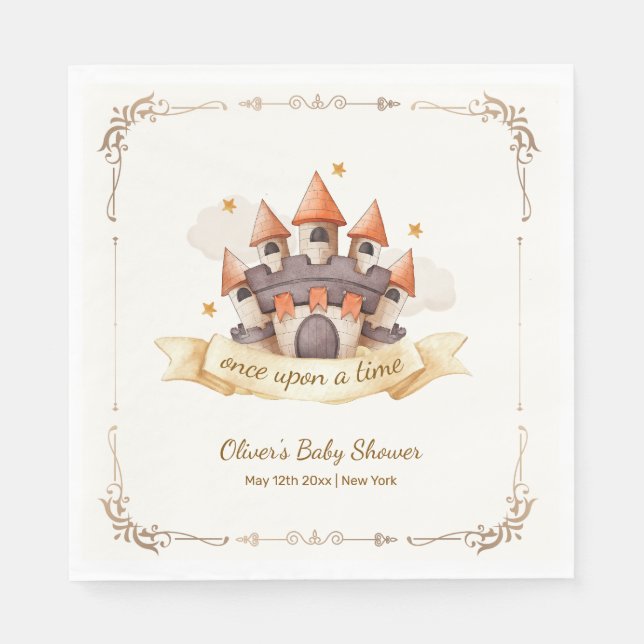 Guardanapo De Papel Elegant Fairytale Prince Castle Baby Shower (Frente)