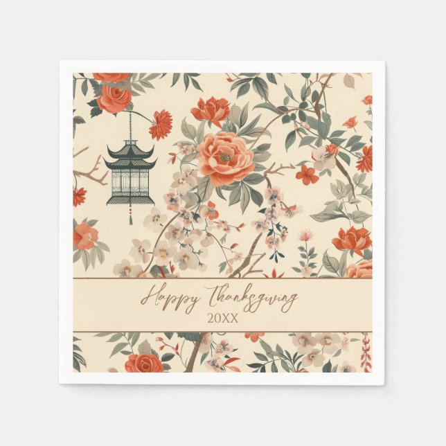 Guardanapo De Papel Elegant Fall Chinoiserie Thanksgiving  (Frente)