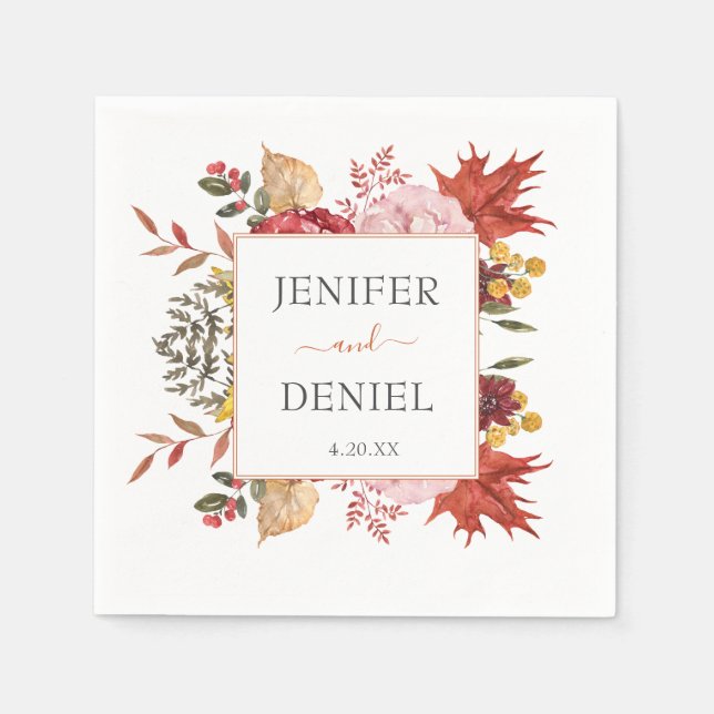 Guardanapo De Papel Elegant Fall Leaves Autumn Wedding  (Frente)