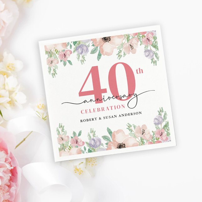 Guardanapo De Papel Elegant Floral 40th Wedding Anniversary (Criador carregado)