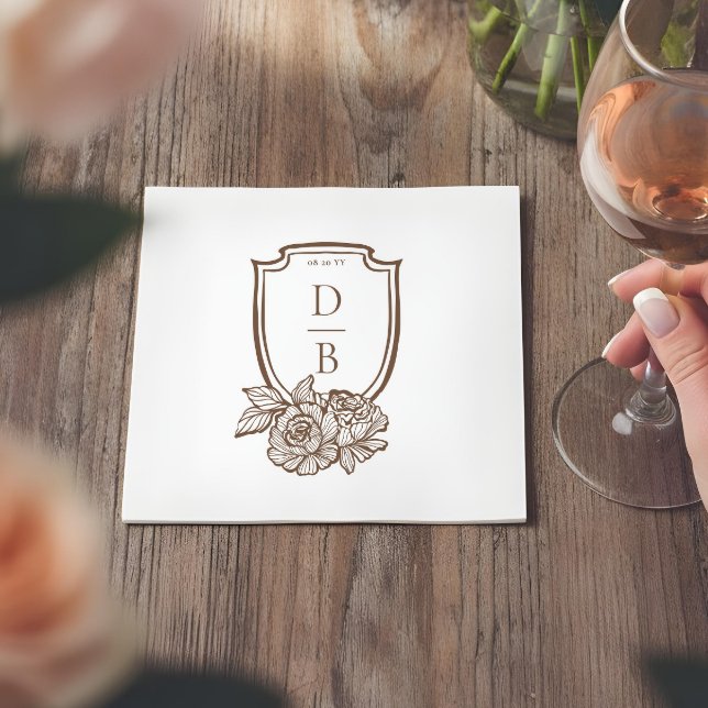 Guardanapo De Papel Elegant Floral Crest Couples Monogram Wedding Date (Elegant Floral Crest Couples Monogram Wedding Date Napkins)