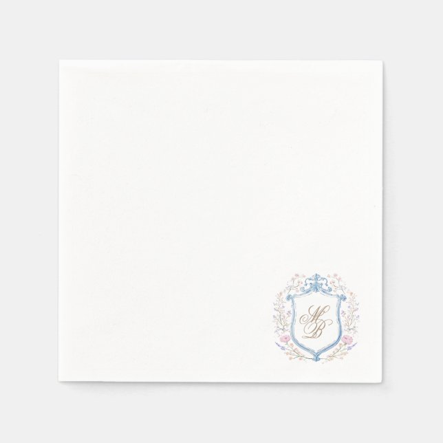 Guardanapo De Papel Elegant Floral Crest Wedding Paper Napkins (Frente)