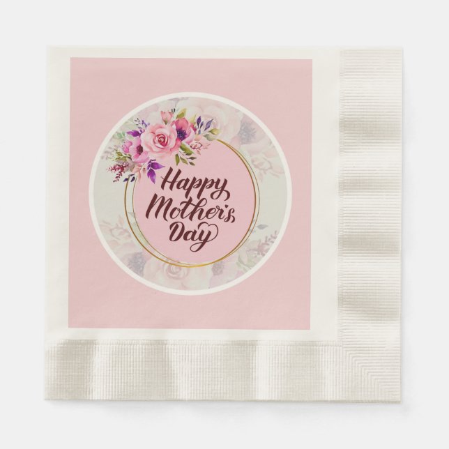 Guardanapo De Papel Elegant Floral "Happy Mother's Day" with Pink Rose (Frente)
