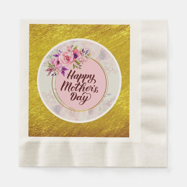Guardanapo De Papel Elegant Floral "Happy Mother's Day" with Pink Rose (Frente)