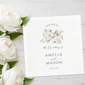 Guardanapo De Papel Elegant Floral Minimal White Paper Wedding 
