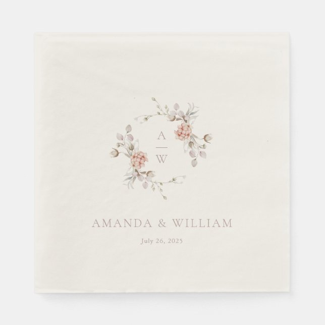 Guardanapo De Papel Elegant Floral Monogram Wedding Napkin (Frente)