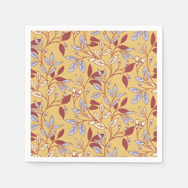 Guardanapo De Papel Elegant Floral Pattern with Red and Blue Leaves (Frente)