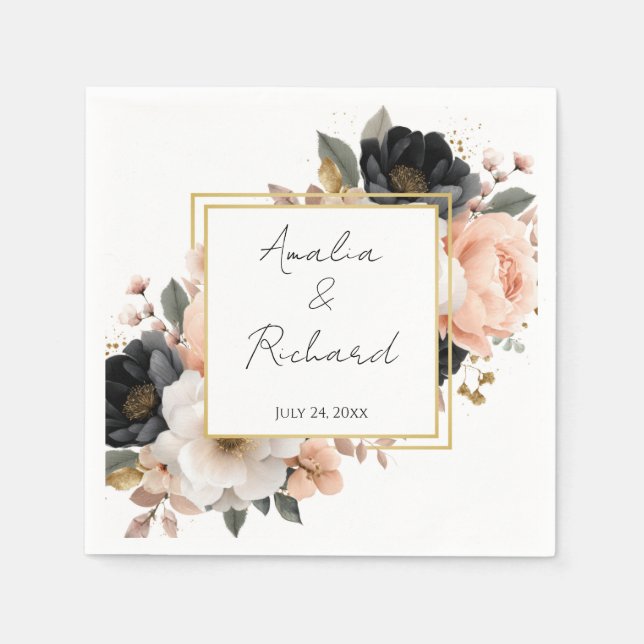 Guardanapo De Papel Elegant Floral Personalized Wedding Napkins (Frente)