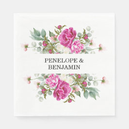 Guardanapo De Papel Elegant Floral Pink Peony Monogram Wedding