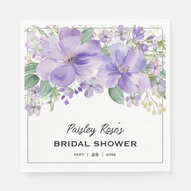 Guardanapo De Papel Elegant Floral Purple Bridal Shower (Frente)