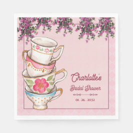 Guardanapo De Papel Elegant Floral Stacked Teacups Bridal Shower Party