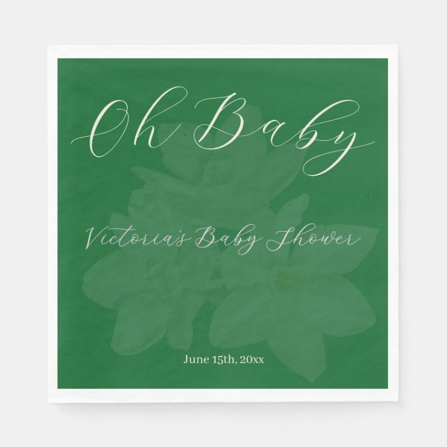 Guardanapo De Papel Elegant Forest & Sage Green "Oh Baby" Name Shower  (Frente)