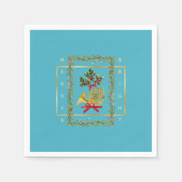 Guardanapo De Papel Elegant French Horn Christmas Turquoise Paper