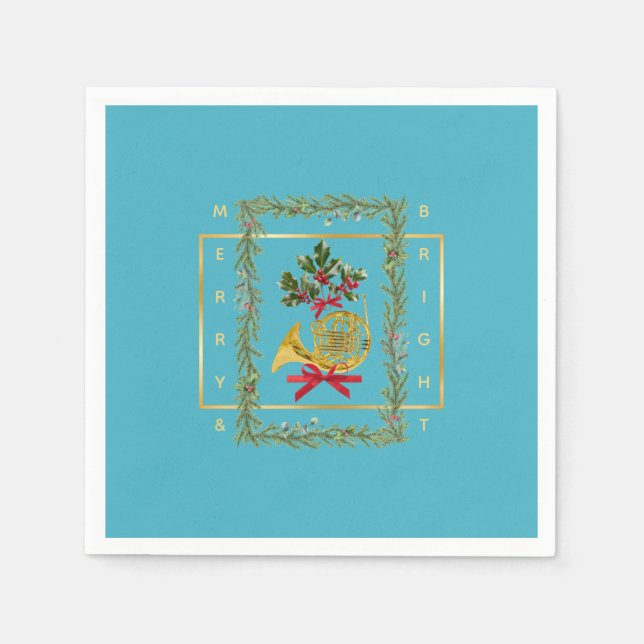 Guardanapo De Papel Elegant French Horn Christmas Turquoise Paper (Frente)