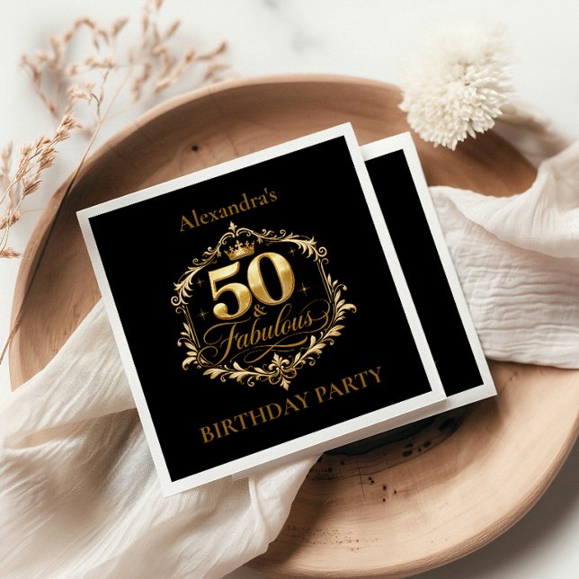 Guardanapo De Papel Elegant Gold Black 50th Birthday Celebration (Criador carregado)